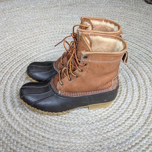 LL Bean 8" Shearling Lined Insulated Leather Lace Up Boots Women's 9.5 / 10 - Picture 3 of 12